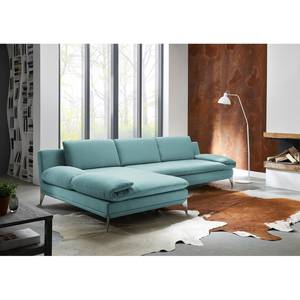 Ecksofa Smoky Bay Webstoff - Babyblau - Longchair davorstehend links - Armlehne verstellbar