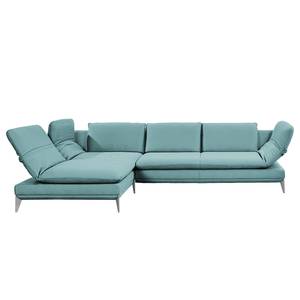 Ecksofa Smoky Bay Webstoff - Babyblau - Longchair davorstehend links - Armlehne verstellbar