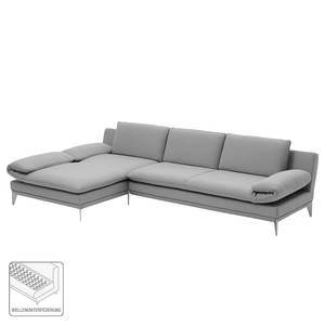 Ecksofa Smoky Bay Webstoff - Platin - Longchair davorstehend links - Armlehne verstellbar