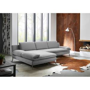 Ecksofa Smoky Bay Webstoff - Platin - Longchair davorstehend links - Armlehne verstellbar