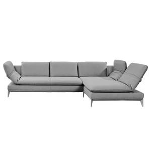 Ecksofa Smoky Bay Webstoff - Platin - Longchair davorstehend rechts - Armlehne verstellbar