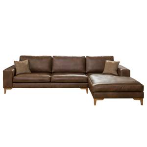 Ecksofa Smola Echtleder Echtleder - Braun - Longchair davorstehend rechts