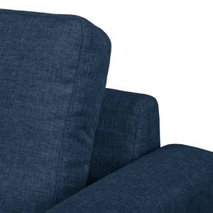 Hoekbank SOLA met chaise longue Stof Luba: Jeansblauw - Longchair vooraanzicht rechts - Met slaapfunctie