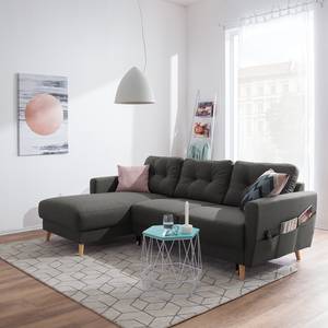 Ecksofa SOLA mit Longchair Webstoff Luba: Basalt - Longchair davorstehend links - Mit Schlaffunktion