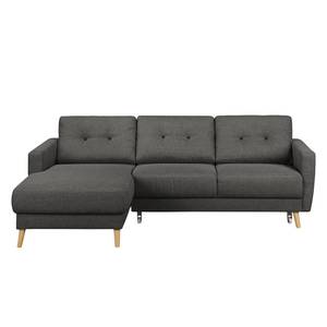 Ecksofa SOLA mit Longchair Webstoff Luba: Basalt - Longchair davorstehend links - Mit Schlaffunktion