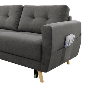 Hoekbank SOLA met chaise longue Stof Luba: Basalt - Longchair vooraanzicht links - Met slaapfunctie