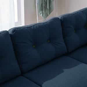 Hoekbank SOLA met chaise longue Stof Luba: Jeansblauw - Longchair vooraanzicht links - Zonder slaapfunctie