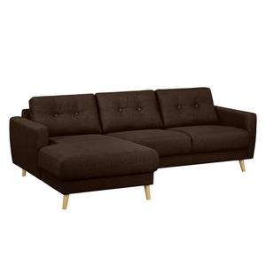 Ecksofa SOLA mit Longchair Webstoff Luba: Dunkelbraun - Longchair davorstehend links - Ohne Schlaffunktion