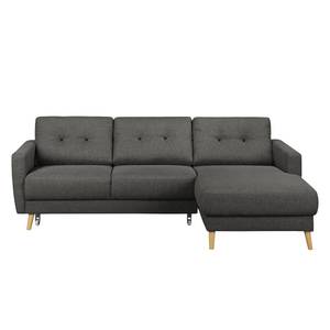 Ecksofa SOLA mit Longchair Webstoff Luba: Basalt - Longchair davorstehend rechts - Mit Schlaffunktion