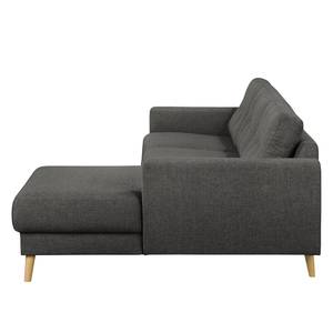 Ecksofa SOLA mit Longchair Webstoff Luba: Basalt - Longchair davorstehend rechts - Mit Schlaffunktion