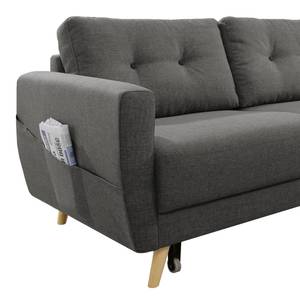 Ecksofa SOLA mit Longchair Webstoff Luba: Basalt - Longchair davorstehend rechts - Mit Schlaffunktion