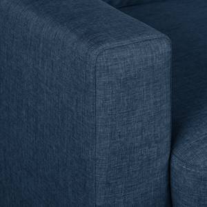 Hoekbank SOLA met chaise longue Stof Luba: Jeansblauw - Longchair vooraanzicht rechts - Zonder slaapfunctie