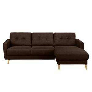 Ecksofa SOLA mit Longchair Webstoff Luba: Dunkelbraun - Longchair davorstehend rechts - Ohne Schlaffunktion