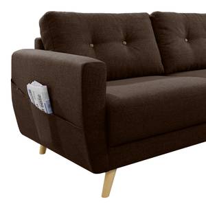 Ecksofa SOLA mit Longchair Webstoff Luba: Dunkelbraun - Longchair davorstehend rechts - Ohne Schlaffunktion