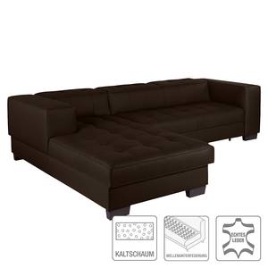 Ecksofa Soliera (mit Schlaffunktion) Echtleder - Dunkelbraun - Longchair davorstehend links - Relaxfunktion