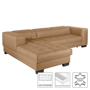 Ecksofa Soliera (mit Schlaffunktion) Echtleder - Cognac - Longchair davorstehend links - Schlaffunktion