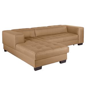 Ecksofa Soliera (mit Schlaffunktion) Echtleder - Cognac - Longchair davorstehend links - Schlaffunktion