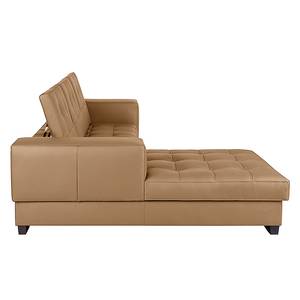 Ecksofa Soliera (mit Schlaffunktion) Echtleder - Cognac - Longchair davorstehend links - Schlaffunktion