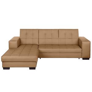 Ecksofa Soliera (mit Schlaffunktion) Echtleder - Cognac - Longchair davorstehend links - Schlaffunktion