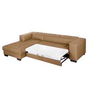 Ecksofa Soliera (mit Schlaffunktion) Echtleder - Cognac - Longchair davorstehend links - Schlaffunktion