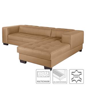 Ecksofa Soliera (mit Schlaffunktion) Echtleder - Cognac - Longchair davorstehend rechts - Schlaffunktion