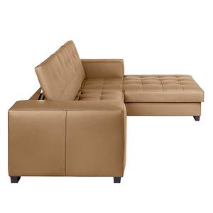 Ecksofa Soliera (mit Schlaffunktion) Echtleder - Cognac - Longchair davorstehend rechts - Schlaffunktion