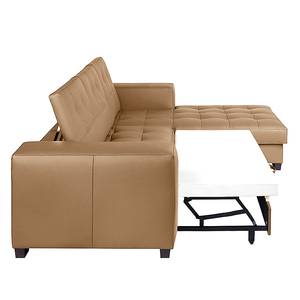 Ecksofa Soliera (mit Schlaffunktion) Echtleder - Cognac - Longchair davorstehend rechts - Schlaffunktion