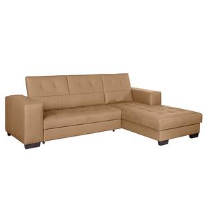 Ecksofa Soliera (mit Schlaffunktion) Echtleder - Cognac - Longchair davorstehend rechts - Schlaffunktion