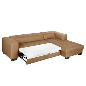 Ecksofa Soliera (mit Schlaffunktion) Echtleder - Cognac - Longchair davorstehend rechts - Schlaffunktion