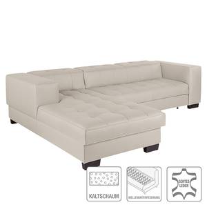 Ecksofa Soliera (mit Schlaffunktion) Echtleder - Taupe - Longchair davorstehend links - Schlaffunktion