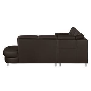 Ecksofa Songea Echtleder / Kunstleder Dunkelbraun - Longchair davorstehend links - Mit Schlaffunktion - Relaxfunktion