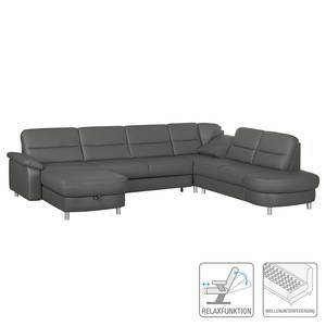 Ecksofa Songea Echtleder / Kunstleder Dunkelgrau - Longchair davorstehend links - Mit Schlaffunktion - Relaxfunktion