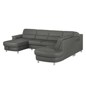 Ecksofa Songea Echtleder / Kunstleder Dunkelgrau - Longchair davorstehend links - Mit Schlaffunktion - Relaxfunktion