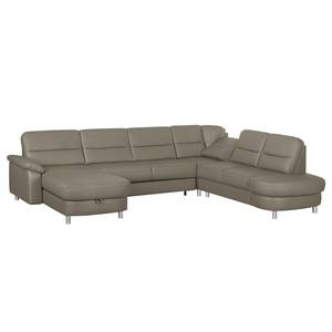 Ecksofa Songea Echtleder / Kunstleder Grau - Longchair davorstehend links - Mit Schlaffunktion - Relaxfunktion