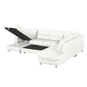 Hoekbank Songea echt leer/kunstleer - Wit - Longchair vooraanzicht links - Met slaapfunctie - Relaxfunctie