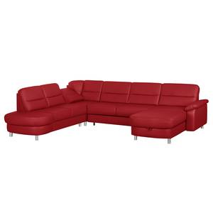 Hoekbank Songea echt leer/kunstleer - Rood - Longchair vooraanzicht rechts - Met slaapfunctie - Relaxfunctie