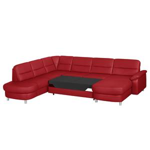 Hoekbank Songea echt leer/kunstleer - Rood - Longchair vooraanzicht rechts - Met slaapfunctie - Relaxfunctie