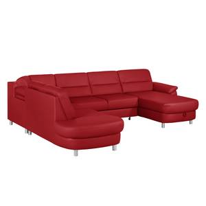 Hoekbank Songea echt leer/kunstleer - Rood - Longchair vooraanzicht rechts - Met slaapfunctie - Relaxfunctie