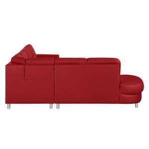 Canapé d'angle Songea Cuir véritable / Imitation cuir - Rouge - Méridienne courte à droite (vue de face) - Avec fonction couchage - Fonction relaxation