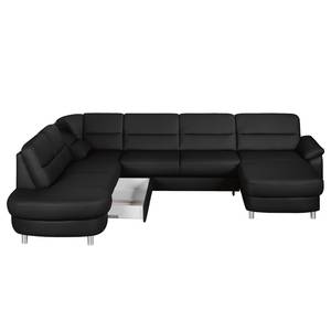 Ecksofa Songea Echtleder / Kunstleder Schwarz - Longchair davorstehend rechts - Mit Schlaffunktion - Relaxfunktion