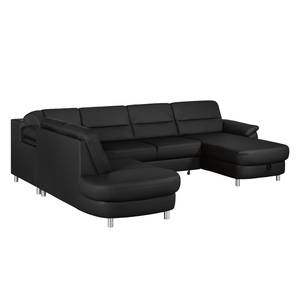 Ecksofa Songea Echtleder / Kunstleder Schwarz - Longchair davorstehend rechts - Mit Schlaffunktion - Relaxfunktion