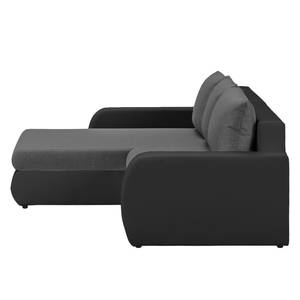 Canapé d'angle Spicer (convertible) Imitation cuir / Tissu structuré - Noir / Gris foncé - Méridienne courte à gauche (vue de face)