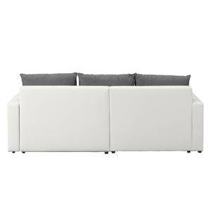 Ecksofa Huelva mit Schlaffunktion - Kunstleder/ Strukturstoff - Weiß / Dunkelgrau - Longchair davorstehend links