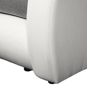 Canapé d'angle Spicer (convertible) Imitation cuir / Tissu structuré - Blanc / Gris clair - Méridienne courte à gauche (vue de face)