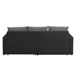 Ecksofa Huelva mit Schlaffunktion - Kunstleder/ Strukturstoff - Schwarz / Dunkelgrau - Longchair davorstehend rechts