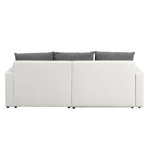 Ecksofa Huelva mit Schlaffunktion - Kunstleder/ Strukturstoff - Weiß / Dunkelgrau - Longchair davorstehend rechts