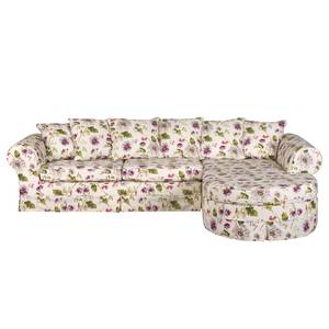 Canapé d'angle Summer Romance Tissu - Beige à fleurs - Méridienne à droite (vue de face)