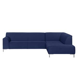 Ecksofa Sydney Webstoff Stoff Lotana: Blau - Ottomane davorstehend rechts