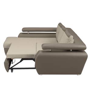 Canapé d'angle Tamariu (convertible) Imitation cuir / Tissu - Cappuccino - Méridienne courte à gauche (vue de face)