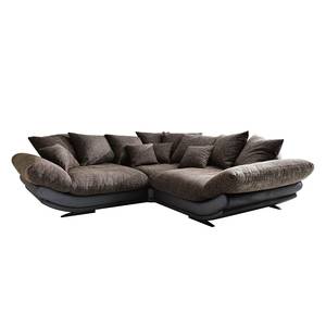 Ecksofa Tender Kunstleder Schwarz/Stoff  Braun meliert